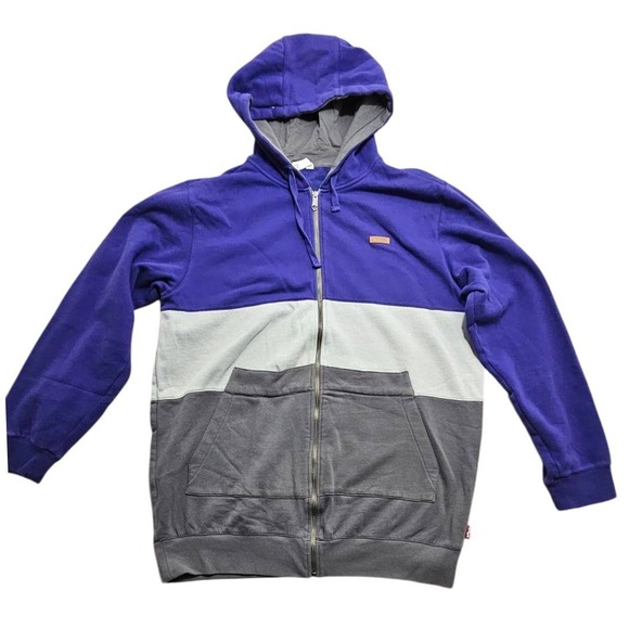 Foursquare Mens Colorblock Full Zip Hoodie Purple Grey Zipper Pockets Large